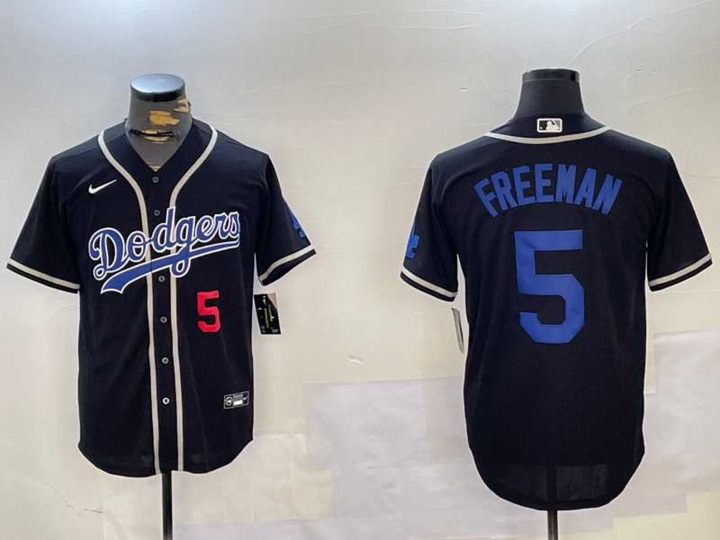 Men%27s Los Angeles Dodgers #5 Freddie Freeman Number Black Cool Base Jerseys